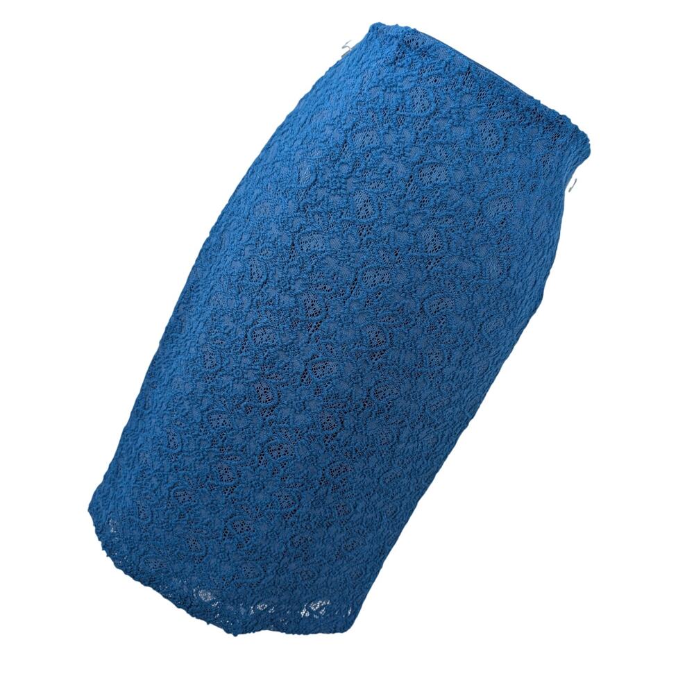 MOULINETTE SOEURS! FINE DEEP TURQUOISE BLUE STRETCH LACE, LINED MIDI SKIRT! SZ 2
